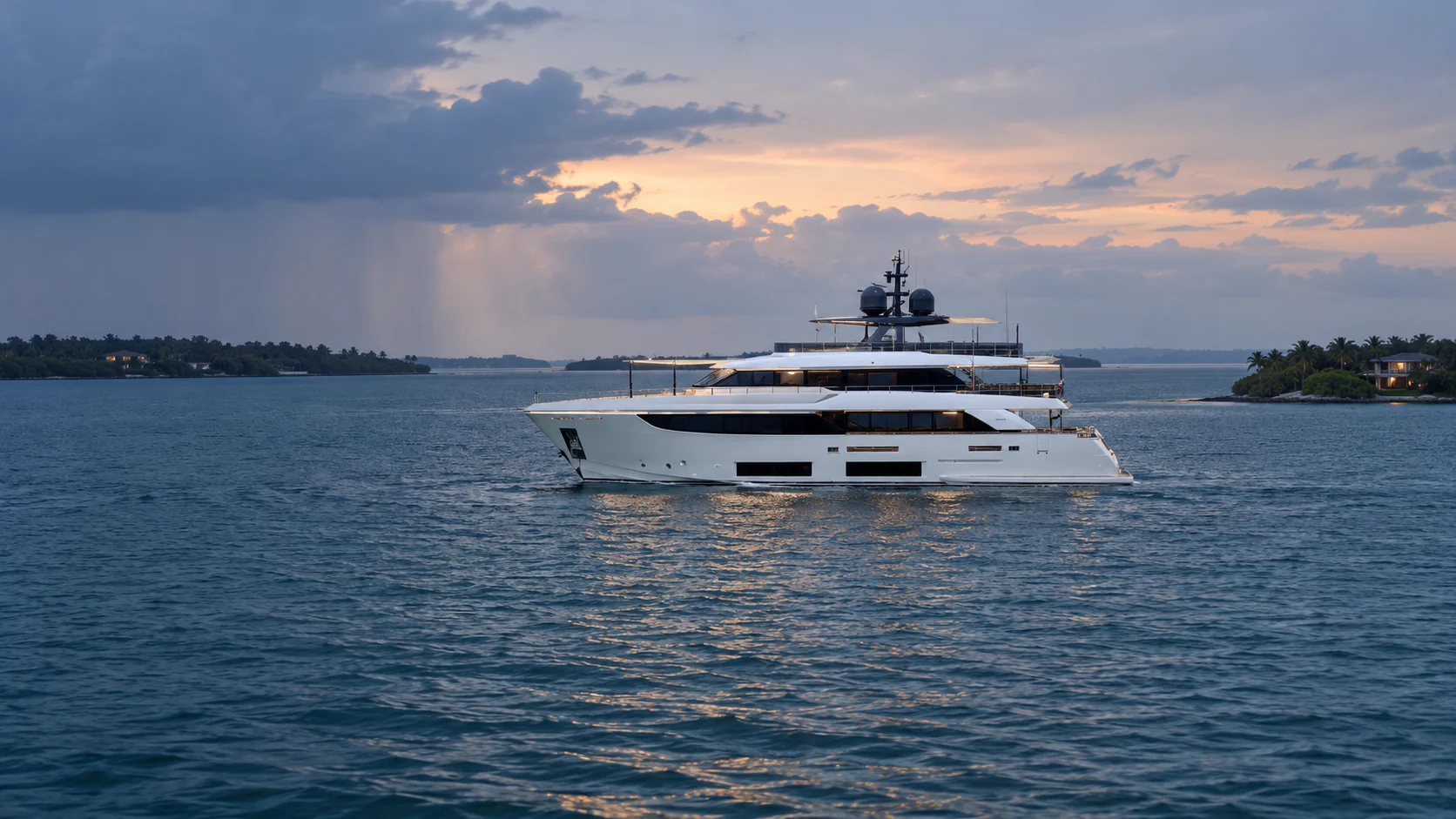 Yacht at anchor in the evening light